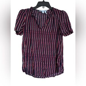 Draper James Navy and Red Striped Blouse